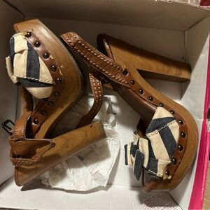 Burberry Brown and Black Striped Heels